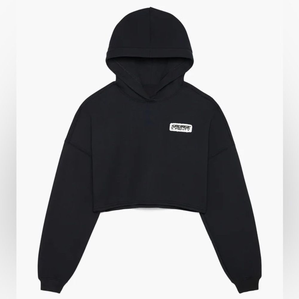 SAVAGE X FENTY XSSENTIAL RACER  CROPPED HOODIE BLACK CAVIAR XS
